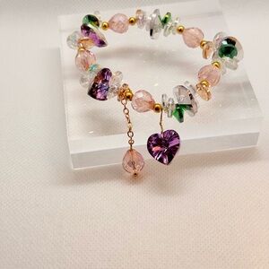 Elegant Multi-Color Heart Charm Bracelet